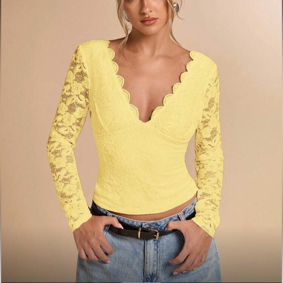 Tops - Boho Yellow Floral Lace Blouse